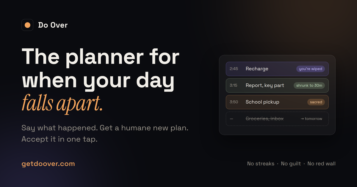 Building a planner for ADHD adults that starts where every planner dies: the moment your day falls a